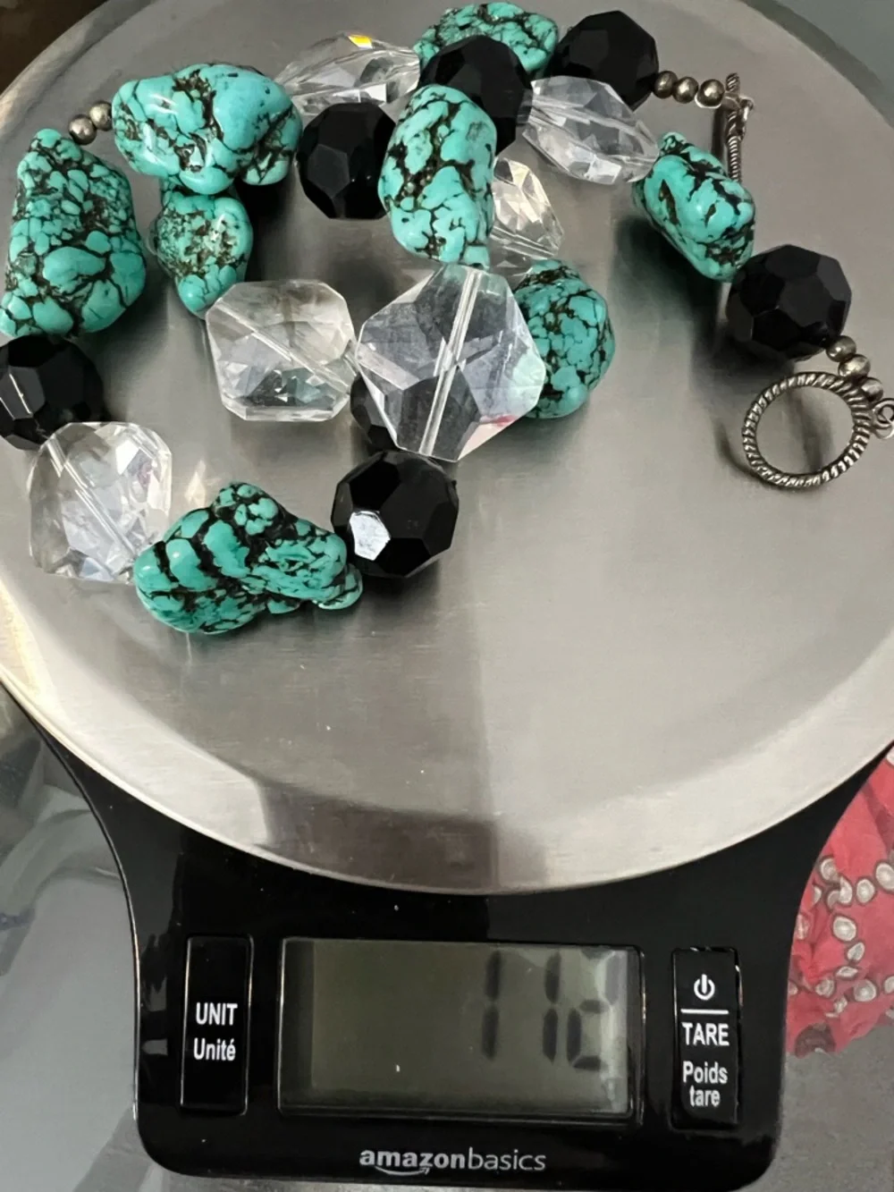 Turquoise Nugget Statement Necklace Chunky Crystal Black Faceted Beads Boho VTG